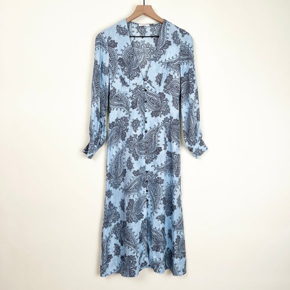 Sandro Paris Printed Silk Beane Jacquard Button Down Midi Dress Wedding Guest 36 - Picture 4 of 13